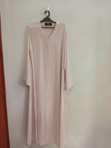 Pink- Beige Pleated Sleeves Front Open Abaya | Women Accessories | Large | Brand New