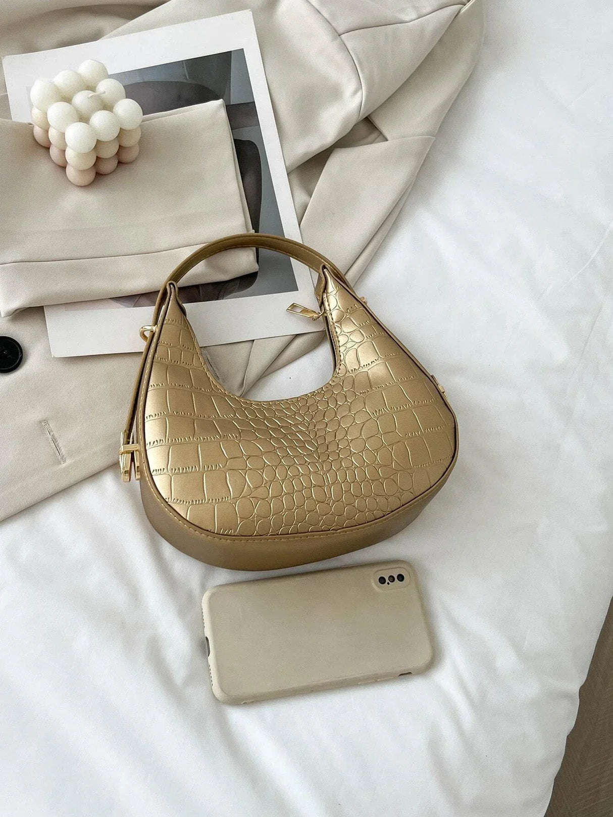 Buy SHEIN Waterproof,Lightweight,Business Casual Metallic Crocodile Embossed Hobo Bag in Pakistan