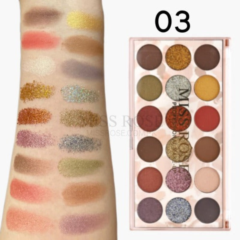 Buy Miss Rose 12 color eyeshadow and 6 color glitter palette (12+6) in Pakistan