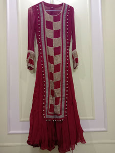 Maroon Chiffon Full Flair Maxi | Women Froks & Maxis | Small | Preloved