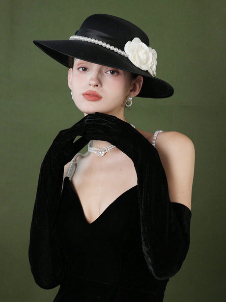 Buy SHEIN Women's Black Gold Velvet Gloves Extended Retro Evening Dress Wedding Dress Etiquette Decoration Warm Velvet Cloth Gloves in Pakistan