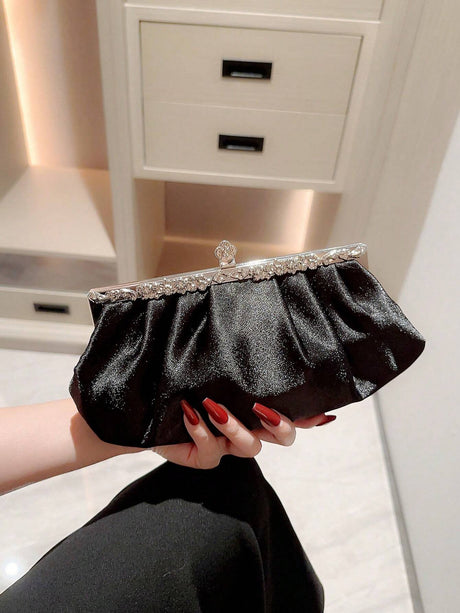 Buy SHEIN Women's Delicate Satin Evening Bag With Rhinestone Decoration, Clutch Bag, Party Bag, Prom Bag, Chain Handbag in Pakistan