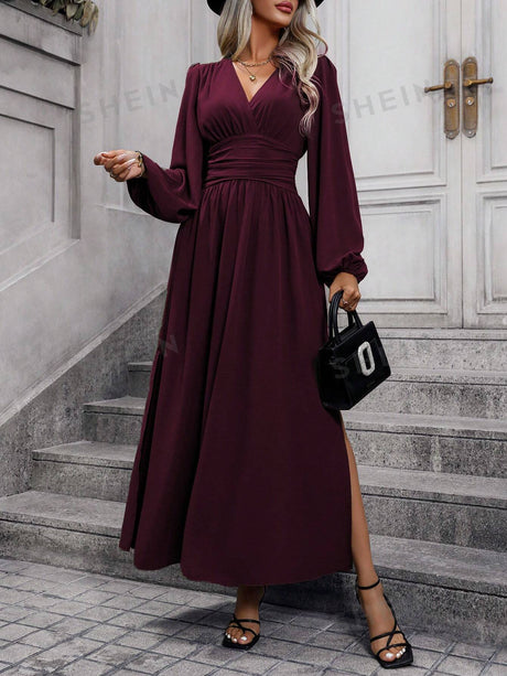 Buy SHEIN Women's Lantern Sleeve High Slit Dress in Pakistan