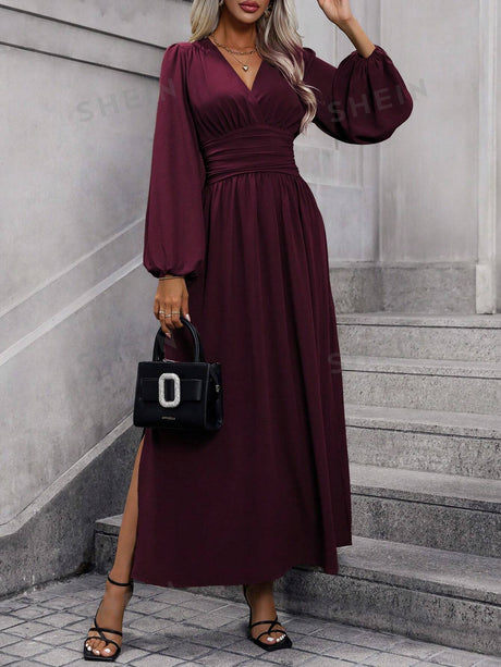 Buy SHEIN Women's Lantern Sleeve High Slit Dress in Pakistan