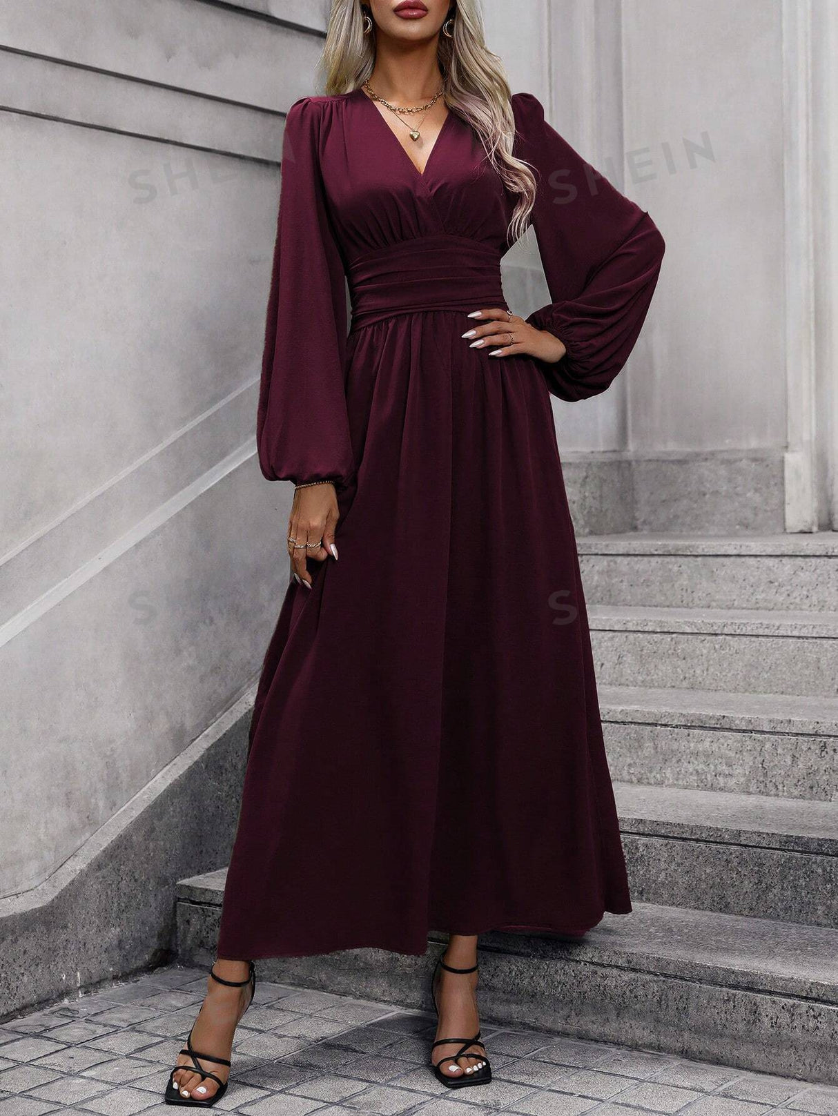 Buy SHEIN Women's Lantern Sleeve High Slit Dress in Pakistan