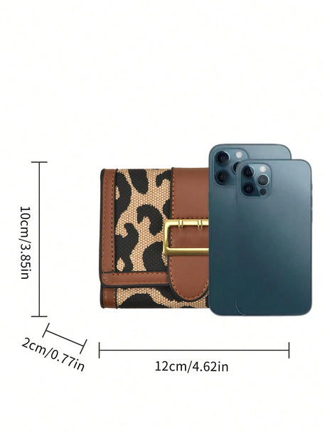 Buy SHEIN Women's Leopard Print Pu Leather Trifold Wallet Card Holder Coin Purse Vintage Buckle Hardware Portable Short Wallet in Pakistan