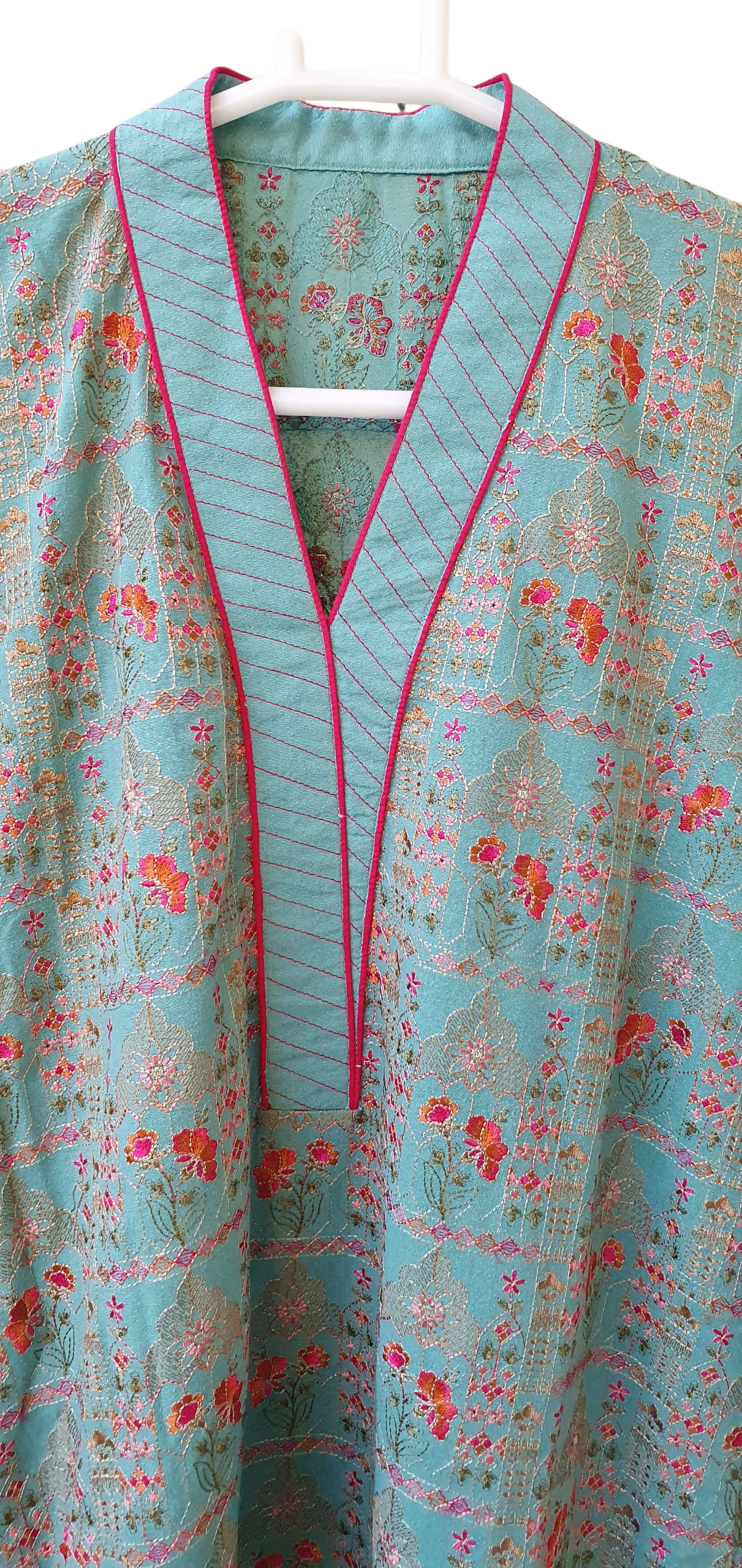 Bareeze |Turquoise Lawn Karandi Shirt Trouser | Women Branded Shirt Trouser | Size Medium | Worn Once