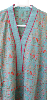 Bareeze |Turquoise Lawn Karandi Shirt Trouser | Women Branded Shirt Trouser | Size Medium | Worn Once