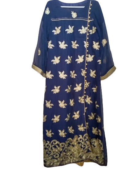 Dark Blue Side Cut Open Frok | Women Locally Made Formals | Large | Worn once