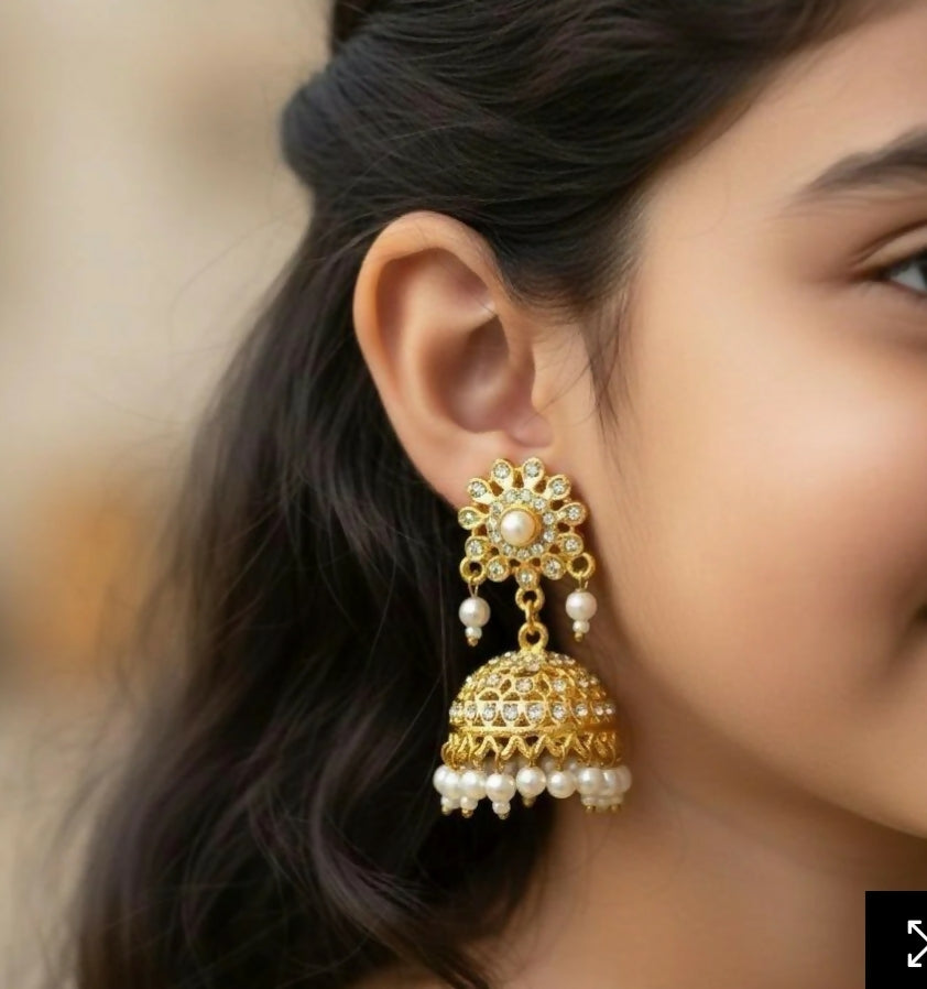 Round flower pearl drop jhumki-00040 | Women Jewelry | Earrings | Brand New