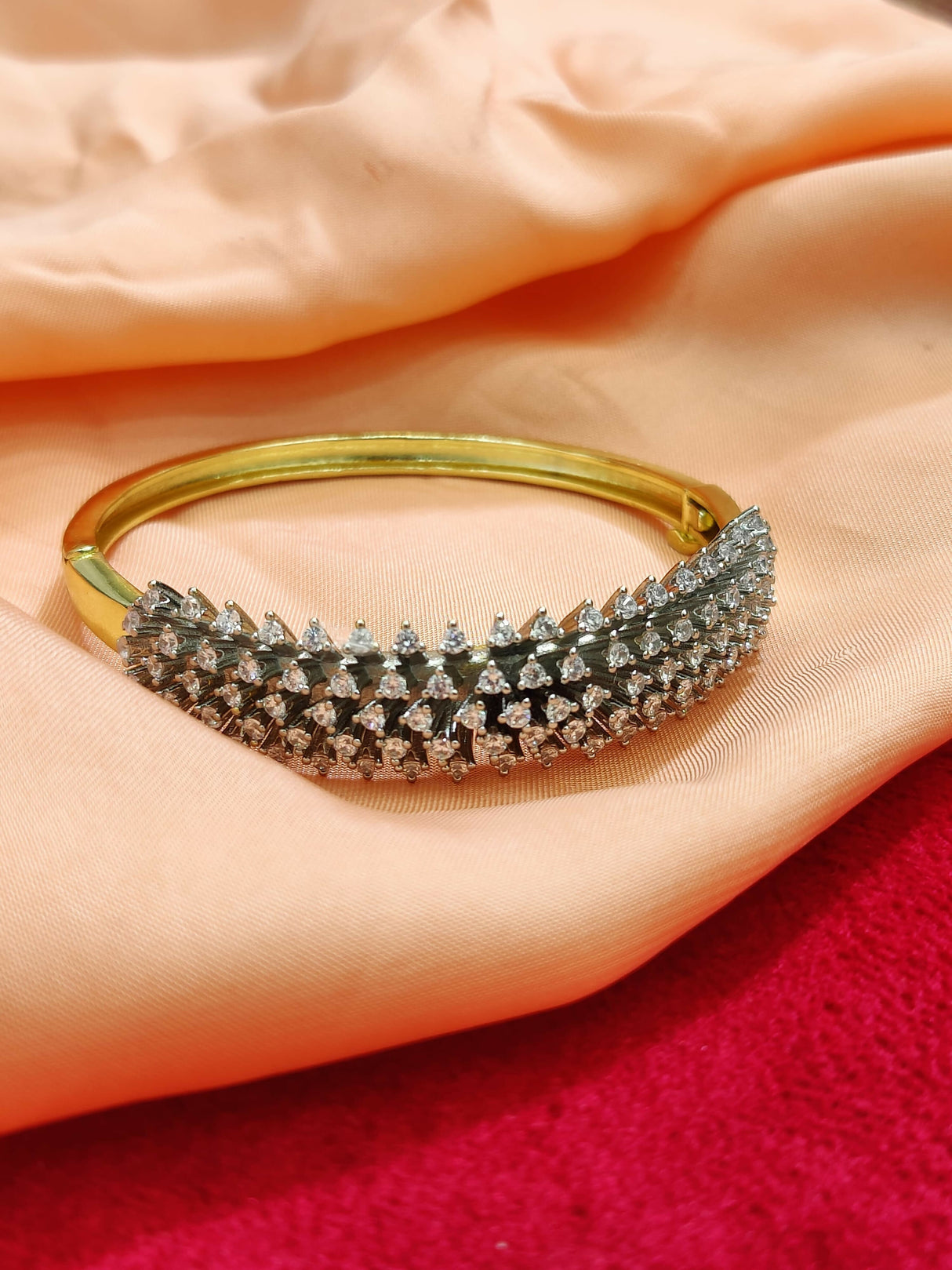 Gold Plated Zircon Stones Handcuff | Women Jewelry | Bangles/Bracelets | Brand New