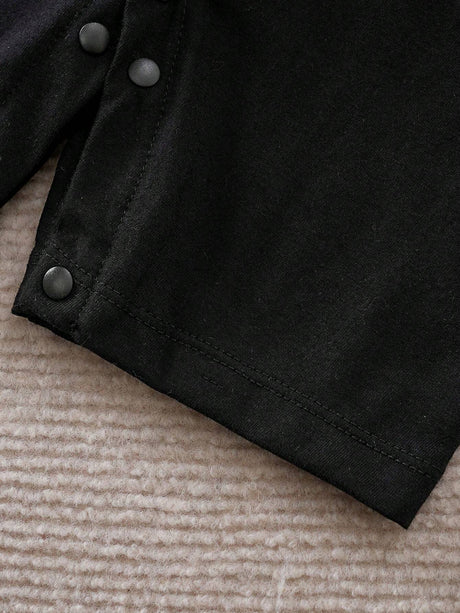 Buy SHEIN Yierying Infant Boys' Short-Sleeved Two-In-One Romper With Black Mustache Print And Bow Tie Design, Suitable For Spring/Summer Seasons in Pakistan