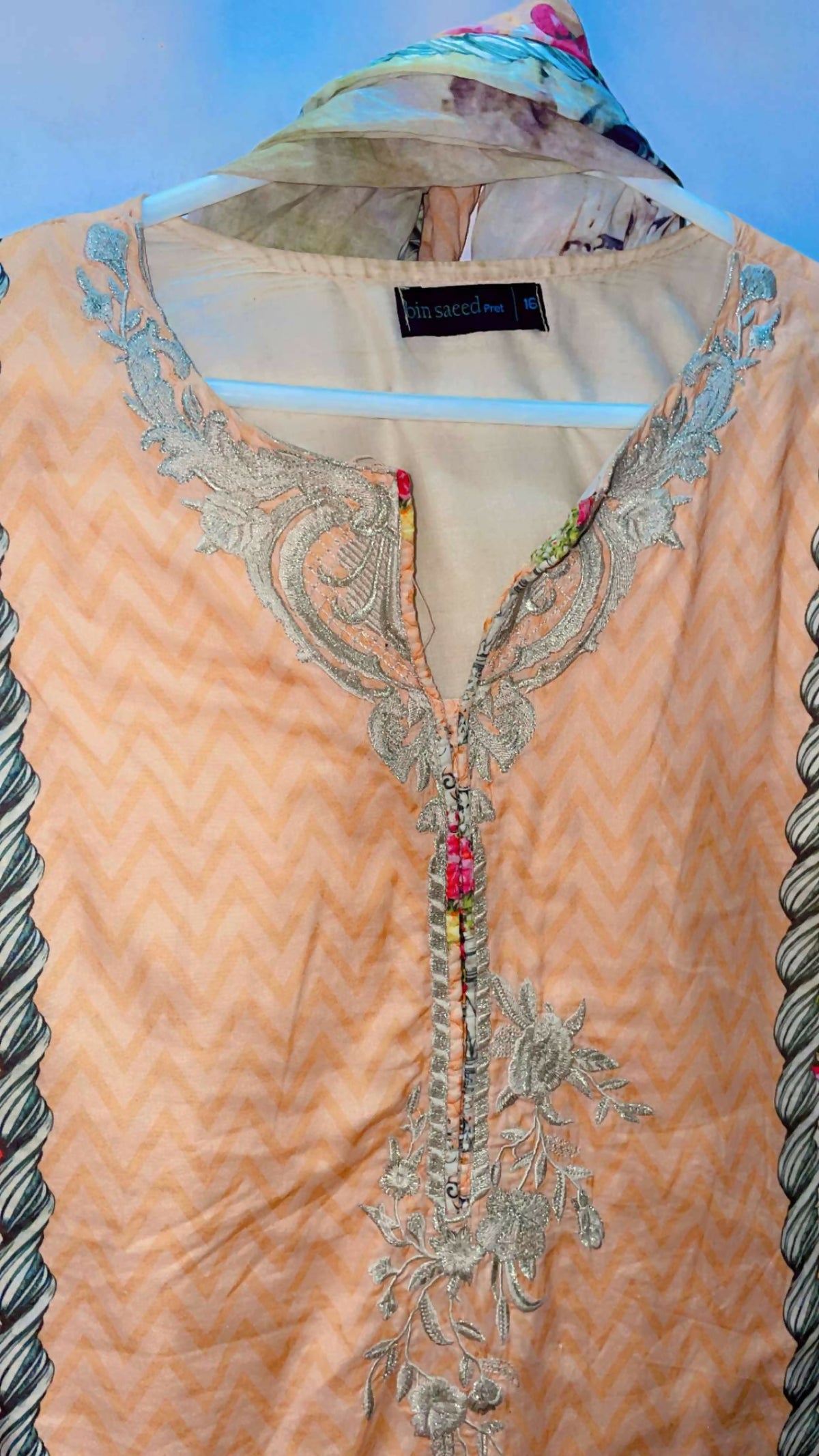 Bin Saeed | Women Branded Kurta | Medium | Peach | Preloved