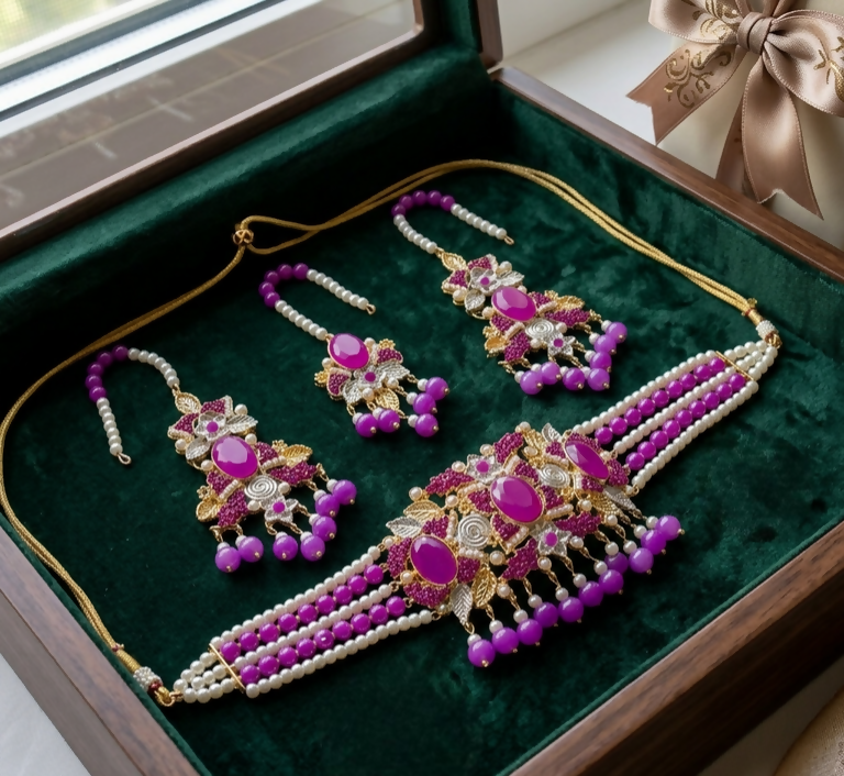 Oval Pearl Drop Choker Set-00277 | Women Jewelry | Wedding Jewelry & Sets | Brand New