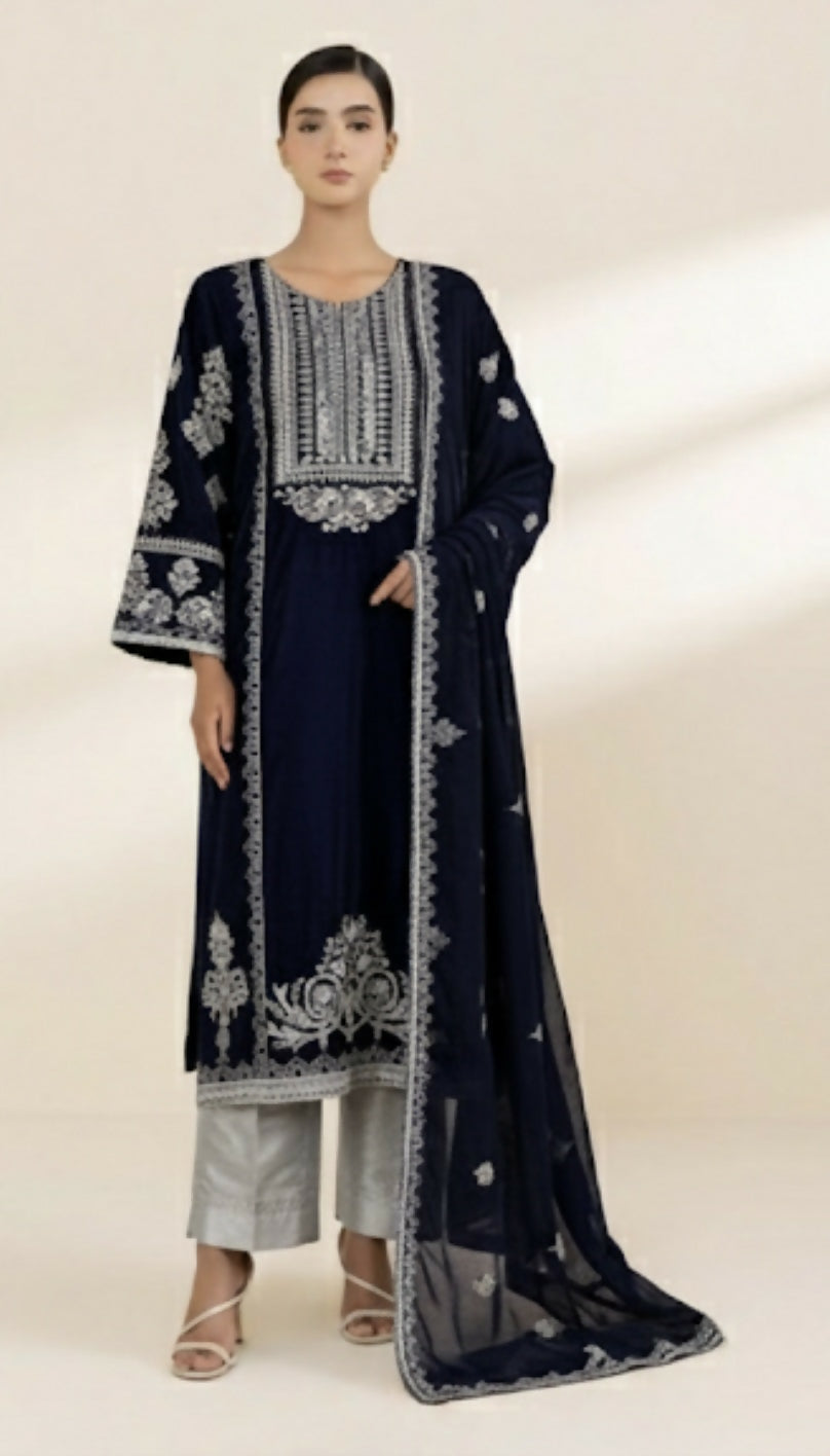 Fabrizo |Blue Velvet Kurta | Women Branded Kurta | Medium | Worn Once