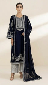 Fabrizo |Blue Velvet Kurta | Women Branded Kurta | Medium | Worn Once