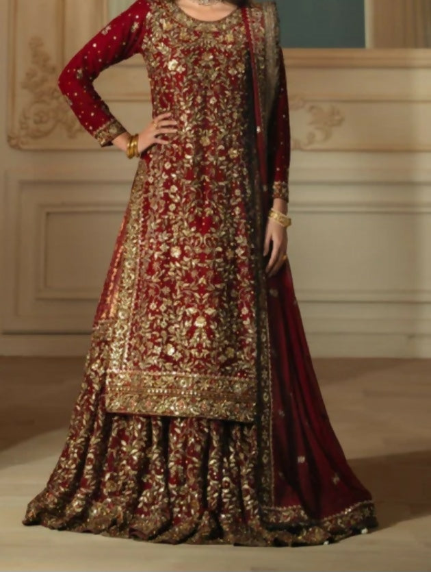 Haseens Officials | Maroon | Bridal Lehnga( Surkhaab) | Women Bridals | Large | Worn Once