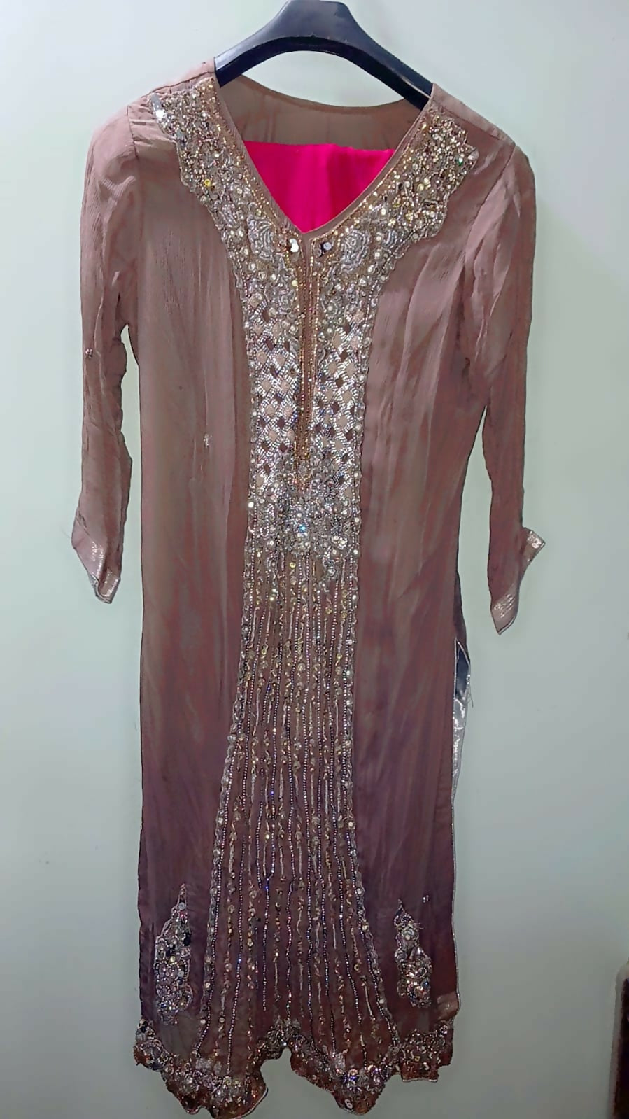 Brown Embroidered Shirt | Women Locally Made Kurta | Large | Preloved