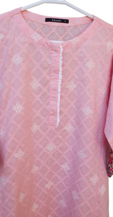 Khaadi | Pink Dobby Embroidered kurta Trouser | Women Branded kurta Trouser | Size Medium | Worn Once