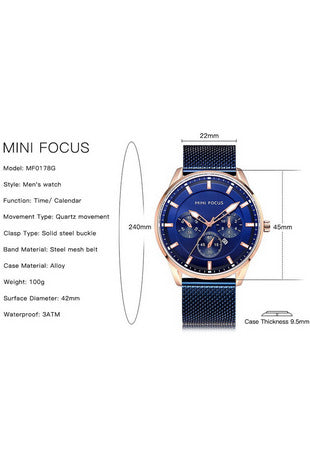 Buy Mini Focus Blue Mesh Blue 45 mm Dial Quartz Gents Watch- MF0178G-4 in Pakistan