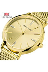 Buy Mini Focus  Golden Stainless Steel Mesh Golden Dial Quartz Watch for Ladies- MF0036L-01 in Pakistan