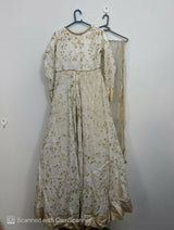 Off White Banarsi Border Silk Frock | Women Locally Made Formals | Small | Worn Once