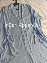 Ice Blue Front Open Abaya | Women Accessories | Large | Brand New