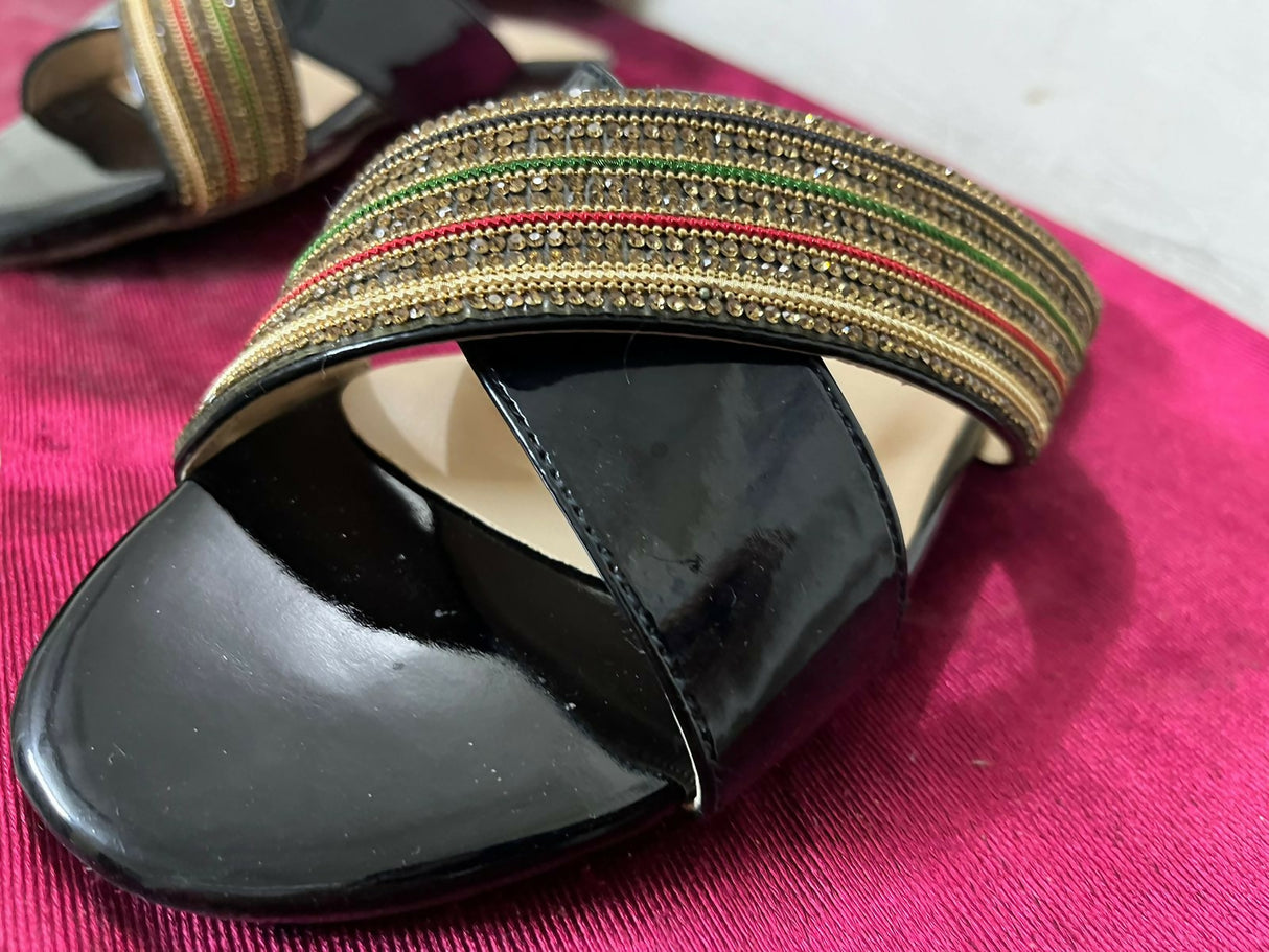 Unze London | Black Fancy Casual Slipper | Women Shoes | Size: 8 | Worn Once