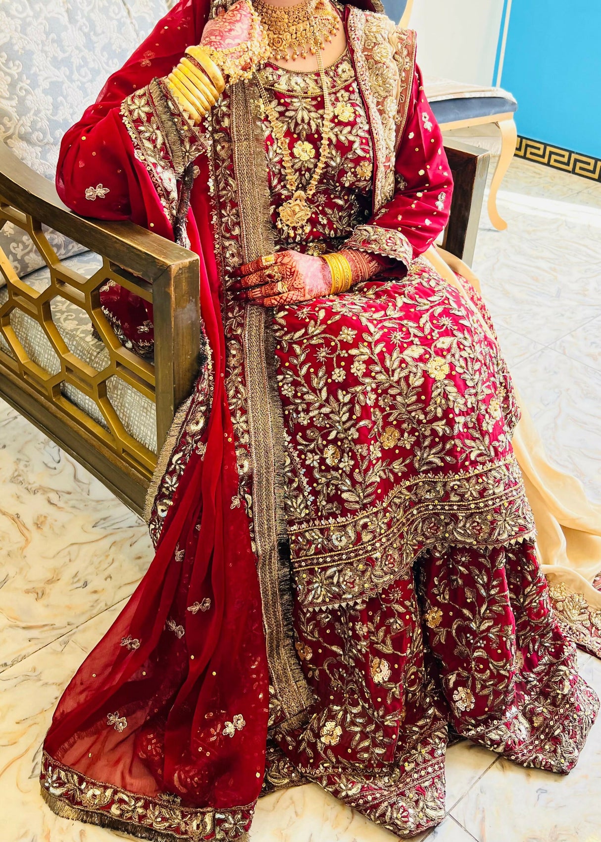 Haseens Officials | Maroon | Bridal Lehnga( Surkhaab) | Women Bridals | Large | Worn Once