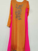 Embroidered Orange Pink Long Shirt | Women Locally Made Kurta | Medium | Worn Once
