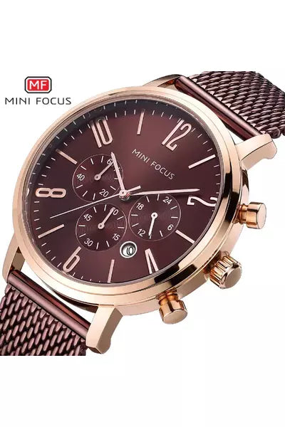 Buy Mini Focus Brown Stainless Steel Mesh Brown Dial Quartz Watch for Gents- MF0183G-4 CP-ST in Pakistan