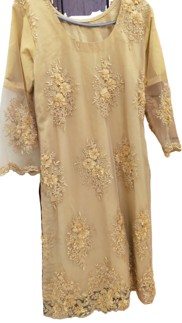 Golden 3 PC Suit | Women Locally Made Formals | Medium | Worn Once