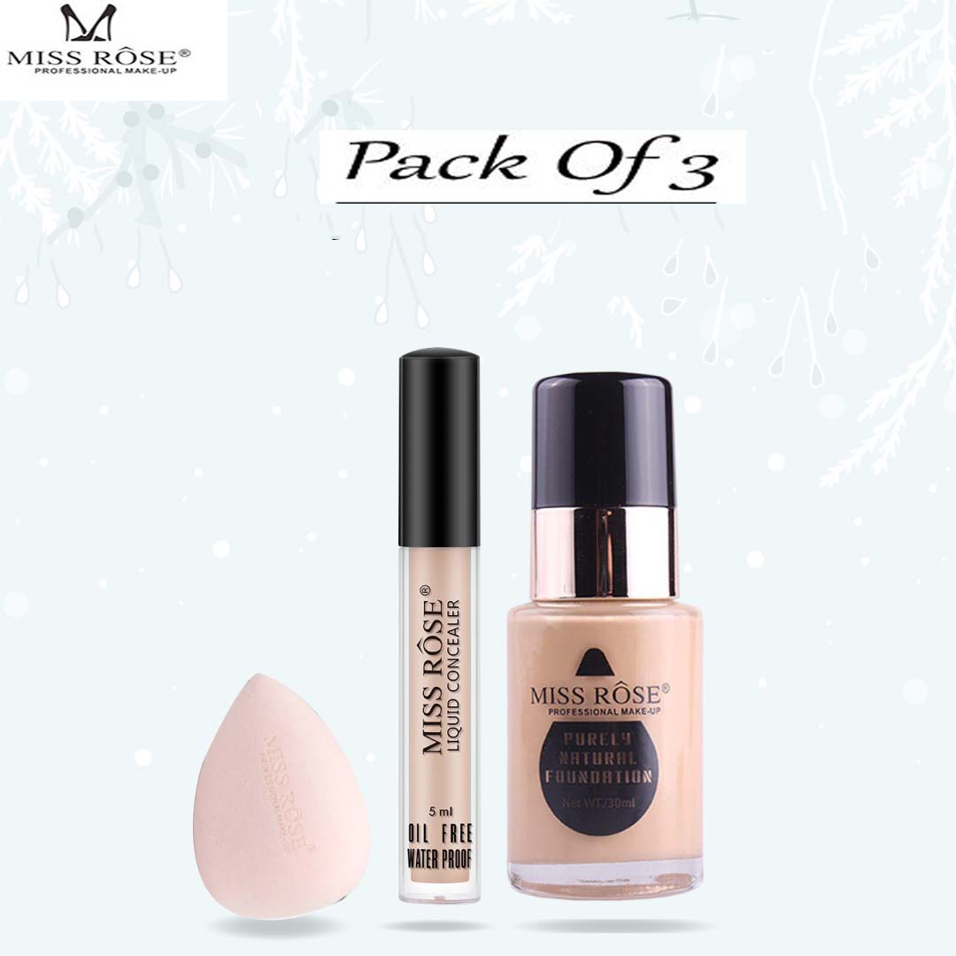 Buy Miss Rose Concealer Purely Natural Foundation And Blender 3 Pcs Set in Pakistan