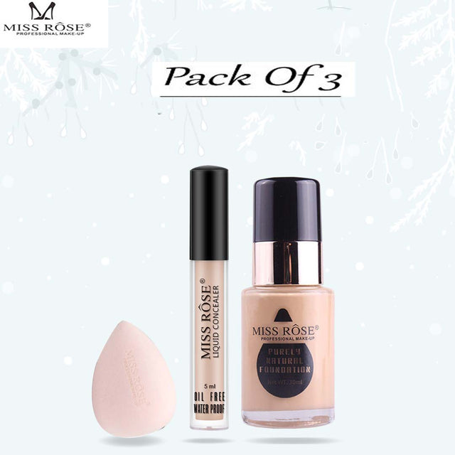Buy Miss Rose Concealer Purely Natural Foundation And Blender 3 Pcs Set in Pakistan