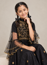 Black Maxi With Golden Embroidery | Kids | Girls Skirts & Dresses | Size: 7 to 10 Yrs | Medium | Worn Once