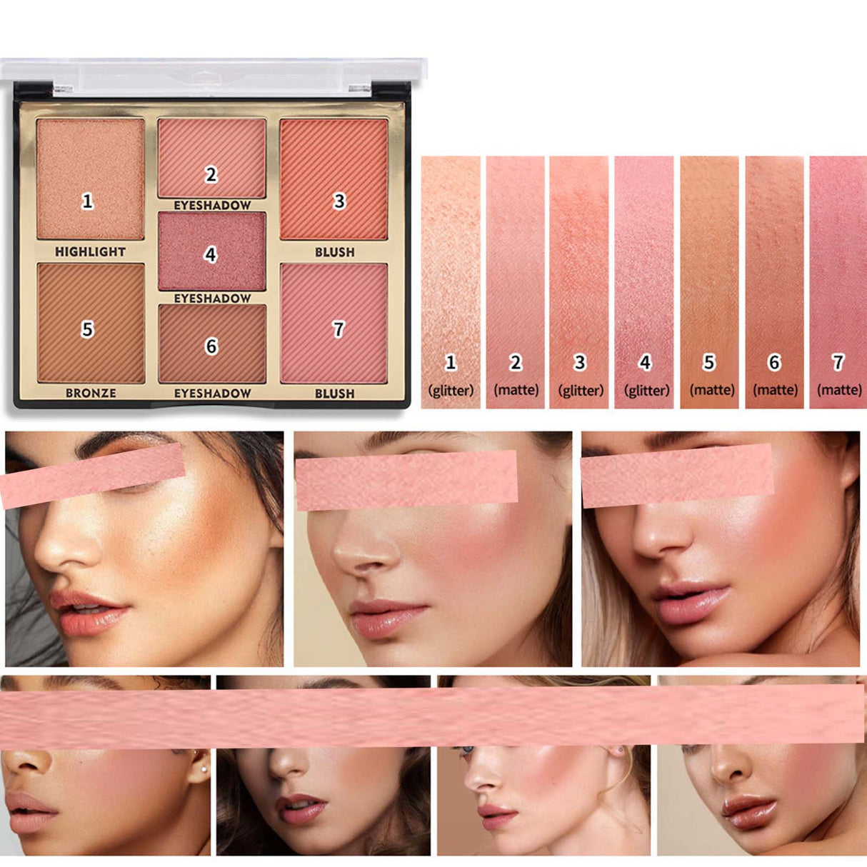 Buy Miss Rose 7 Colors Blush Bright Shimmer Powder Professional Facial Highlight Palette  - Natural Nude in Pakistan