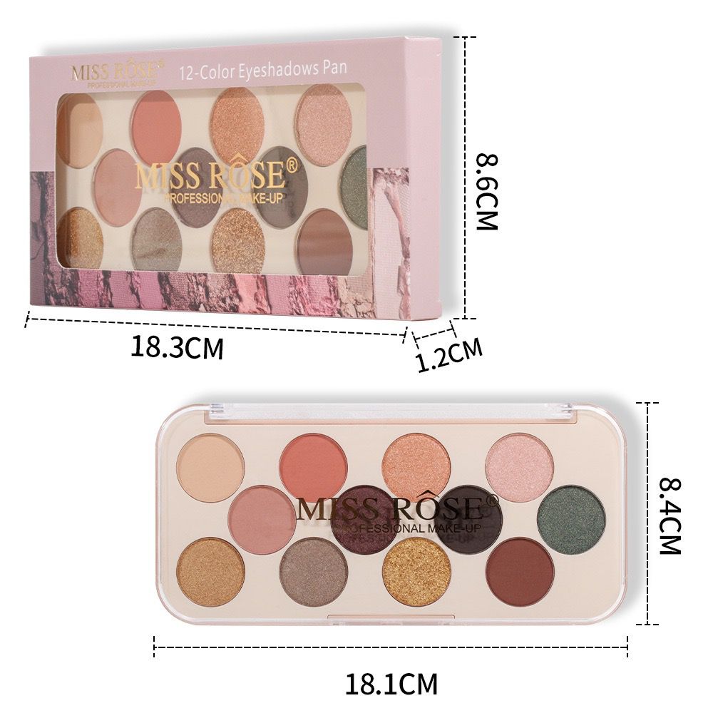Buy Miss Rose 12 Colors Eyeshadow Palette Matte Shimmer Waterproof Rainbow Color High Pigment in Pakistan