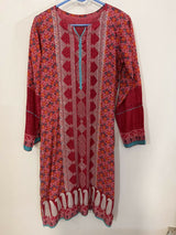 Red Embroidered Shirt | Women Locally Made Kurta | Small | Preloved