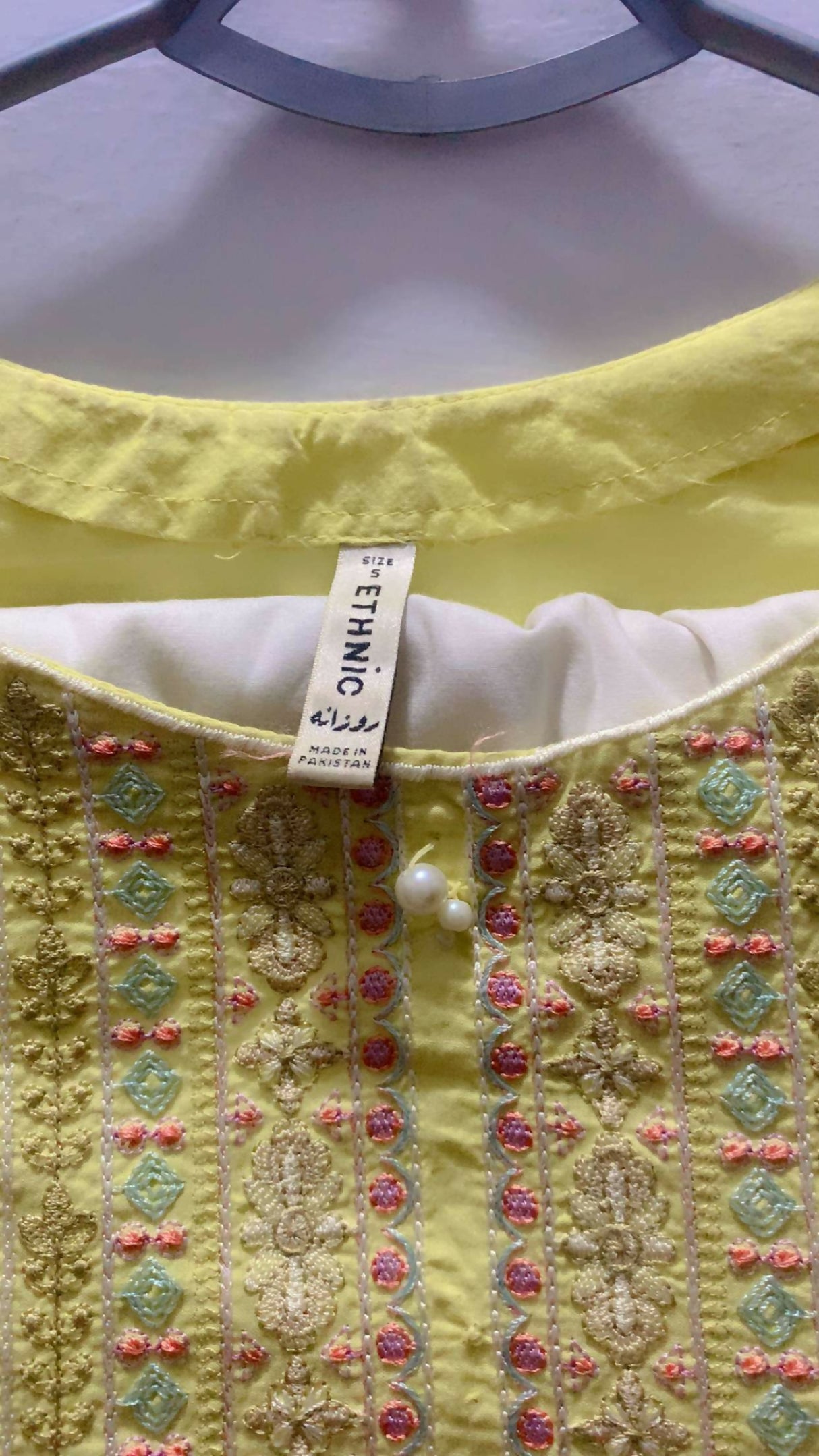 Ethnic Embroided Shirt / kurta | Women Branded Kurta| Long yellow Embroided shirt branded| small | Preloved