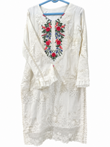 Viscose Embroidered Dress | Women Locally Made Kurta | Off White | Large | Worn Once
