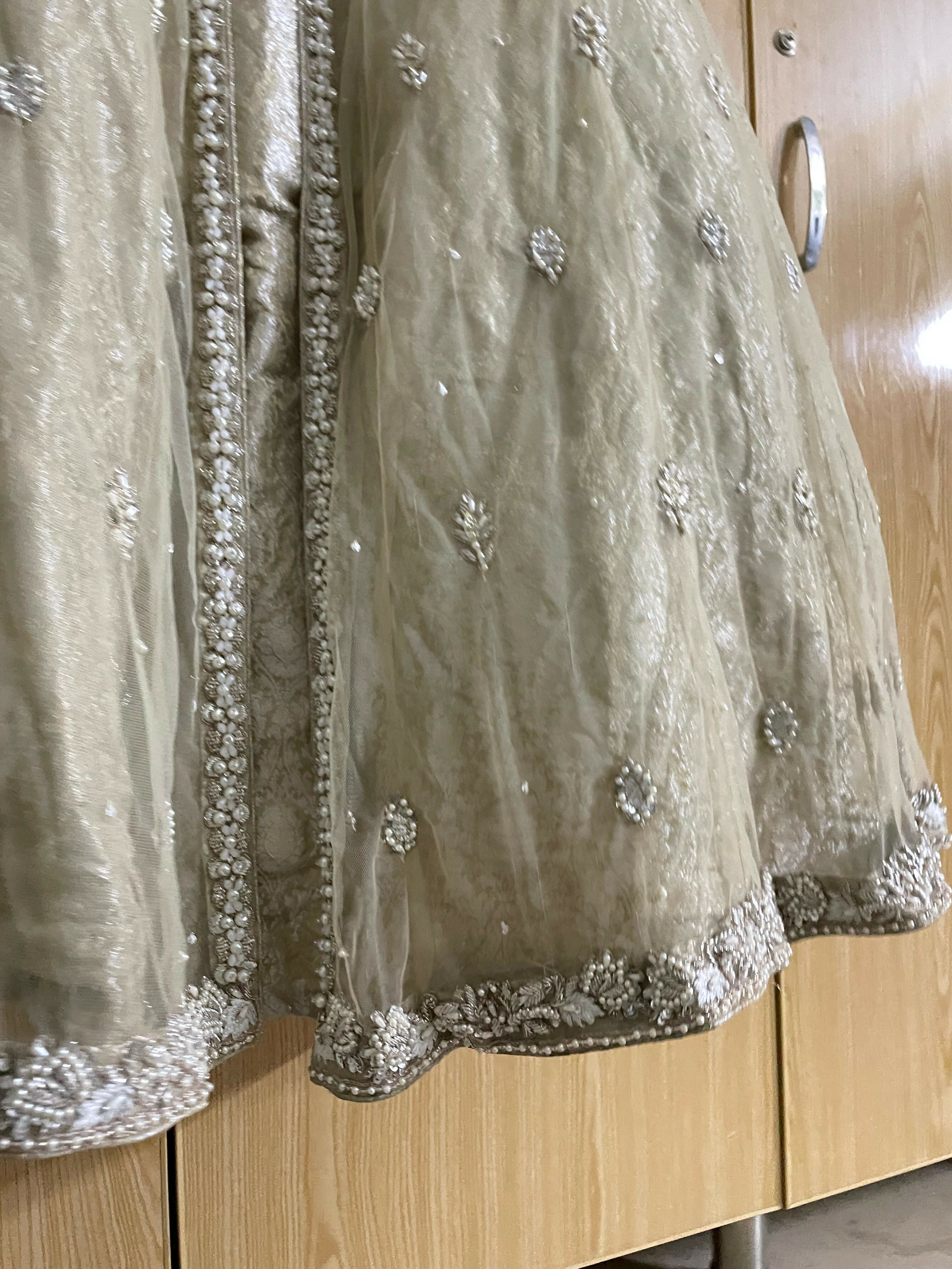 Silver Fancy Embroided Maxi | Women Bridals | Small | Worn Once