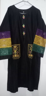 Black Winter Cotton Embroidered Dress | Women Locally Made Kurta | Medium | Worn Once