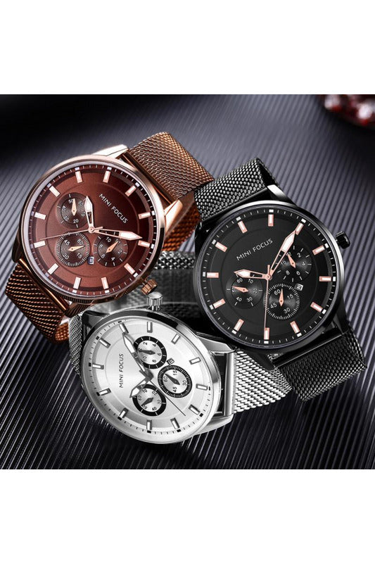 Buy Mini Focus Brown Stainless Steel Mesh Brown Dial Quartz Watch for Gents- MF0178G-01 in Pakistan
