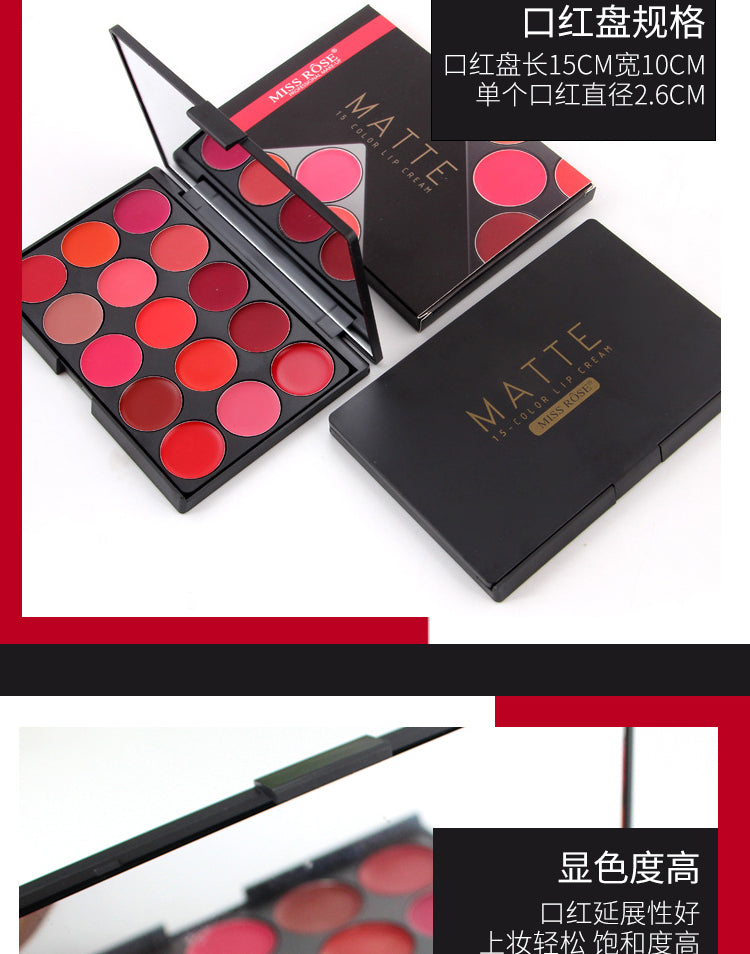 Buy Miss Rose 15 Colors Matte Long Lasting Waterproof Nourishing Lip Cream Palette 20 - Gm in Pakistan