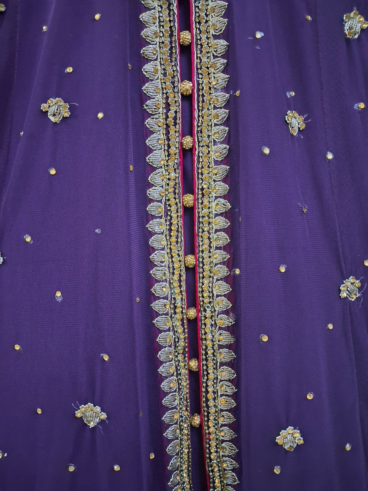 Purple & Copper Gold Embroidered Frock | Women Frocks & Maxis | Medium | Preloved