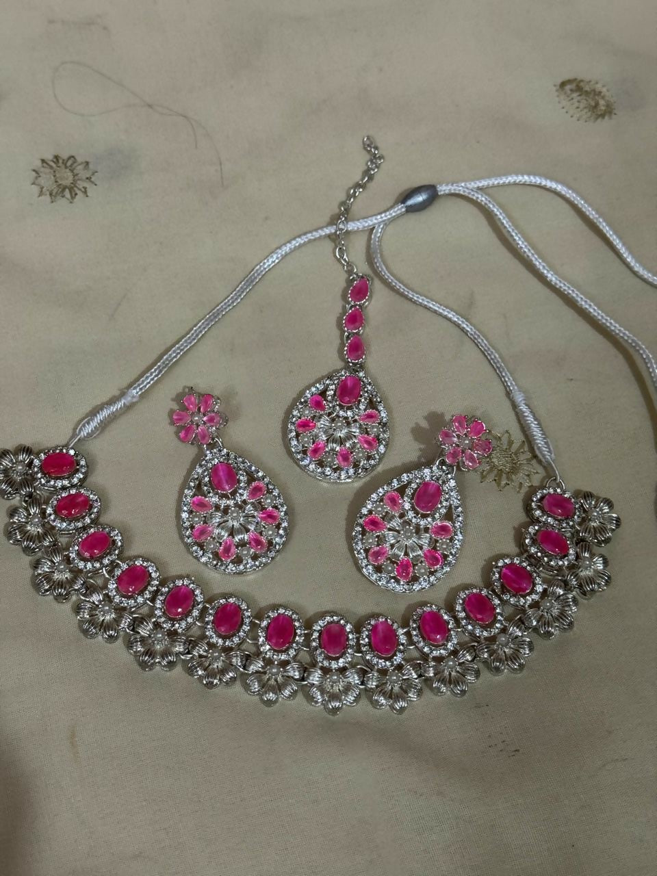 Beautiful Silver with Pink Stones Set | Women Jewelry | Wedding Jewelry & Sets | Medium | Worn Once