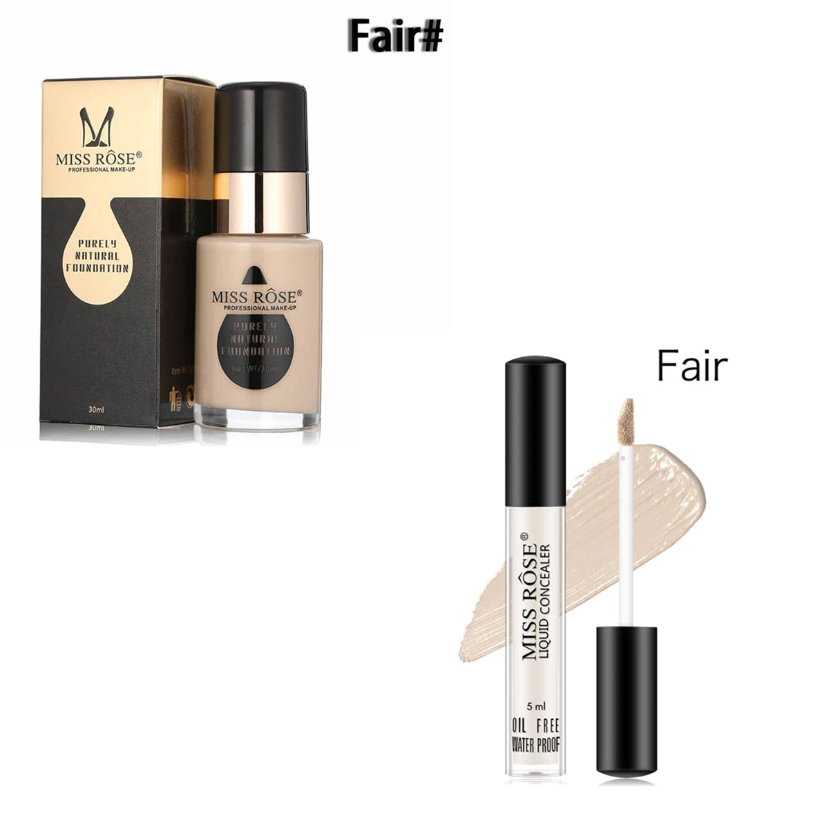 Buy Miss Rose Pack Of 2 Waterproof Moisturizing Oil Free Full Coverage Deep Whitener Liquid Foundation 30ml & Concealer in Pakistan
