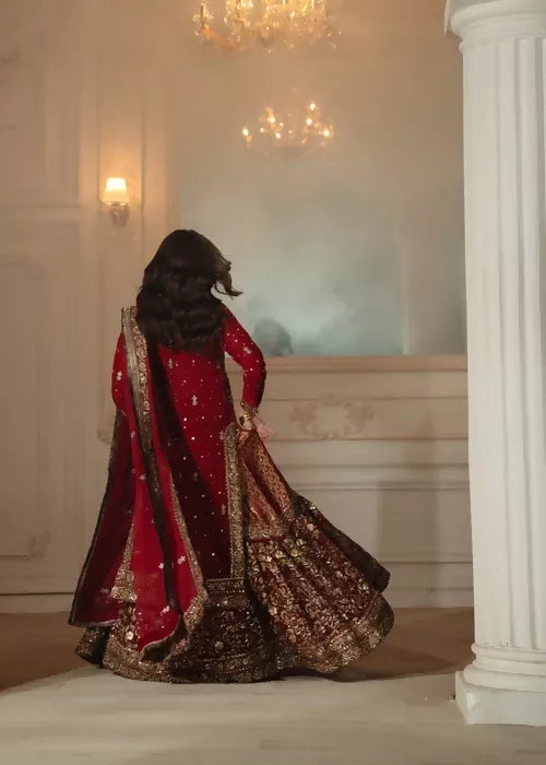 Haseens Officials | Maroon | Bridal Lehnga( Surkhaab) | Women Bridals | Large | Worn Once