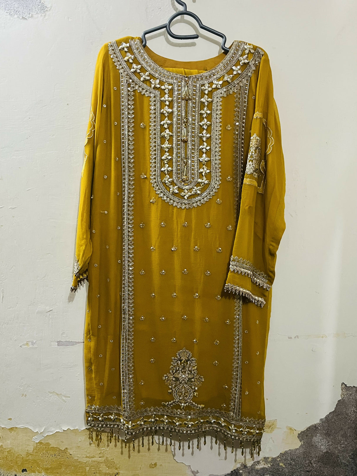 Sheikh Botique | Mehandi Chiffon Dress | Medium | Worn Once