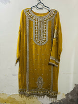 Sheikh Botique | Mehandi Chiffon Dress | Medium | Worn Once